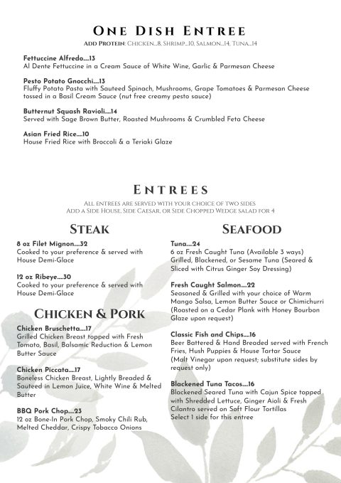 Menus | Cross Creek Country Club